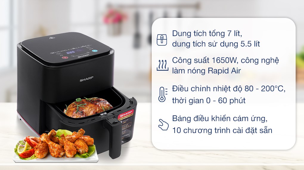 Nồi chiên không dầu Sharp 7 lít KF-AF70EV-BK