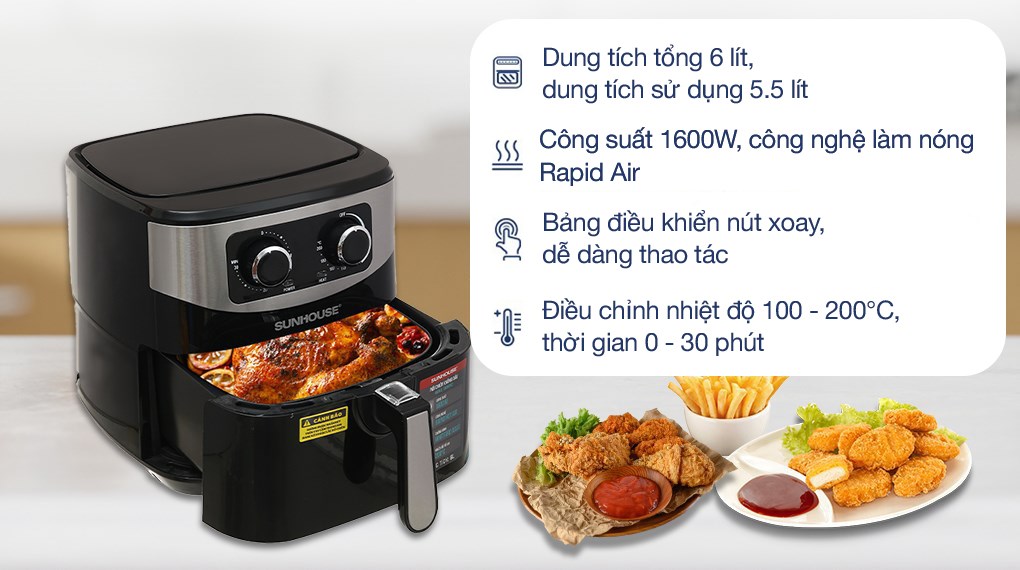 Nồi chiên không dầu Sunhouse 6 lít SHD4062