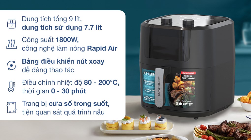 Nồi chiên không dầu Sunhouse 9 lít SHD4037