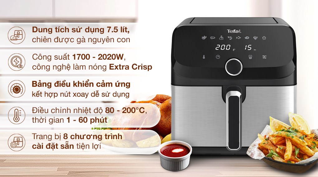 Nồi chiên không dầu Tefal 7.5 lít EY855D68