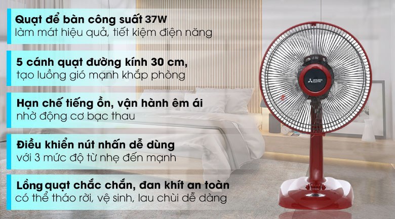 Quạt bàn Mitsubishi Electric 5 cánh D12-GA CY-RD 37W