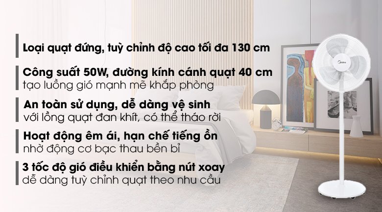 Quạt đứng Midea 3 cánh FS40-18C 50W