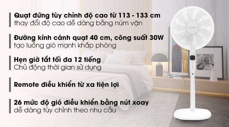 Quạt đứng Toshiba 9 cánh F-LSD10(W)VN 30W