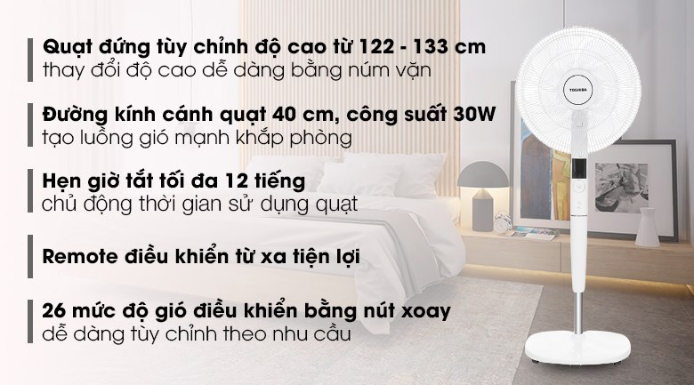 Quạt đứng Toshiba 9 cánh F-LSD30(W)VN 30W