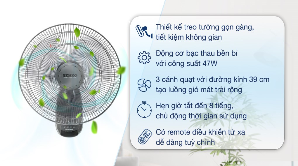 Quạt treo tường Senko 3 cánh TR1628 47W