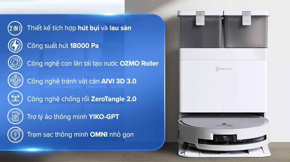 Robot hút bụi lau nhà Ecovacs Deebot X8 PRO OMNI - Trắng