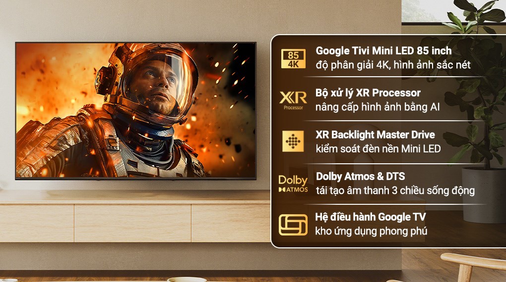 Google Tivi Mini LED Sony AI 4K 85 inch K-85XR50