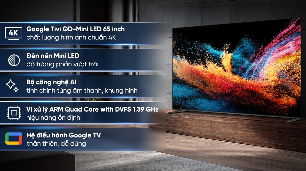 Google Tivi QD-Mini LED Haier AI 4K 65 inch H65M92GUX
