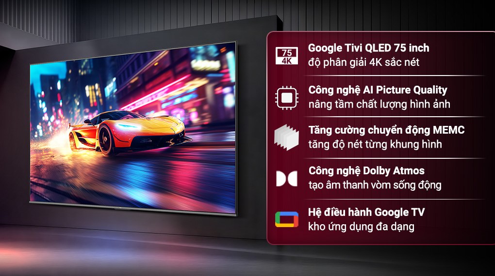 Google Tivi QLED Haier AI 4K 75 inch H75S85GUX