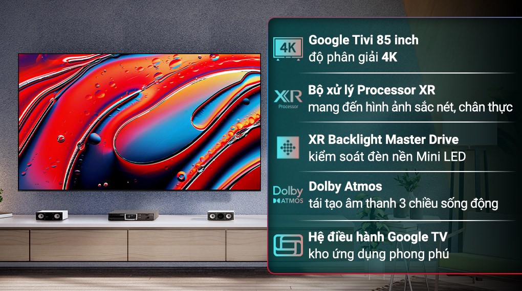 Google Tivi QLED Mini LED Sony AI 4K 85 inch K-85XR90