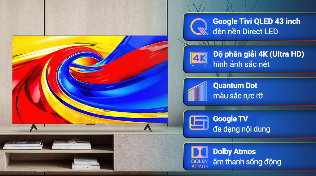 Google Tivi QLED TCL 4K 43 inch 43P7L