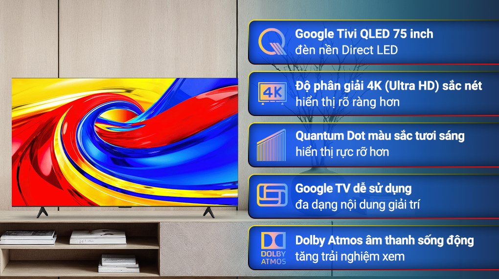 Google Tivi QLED TCL 4K 75 inch 75P7L
