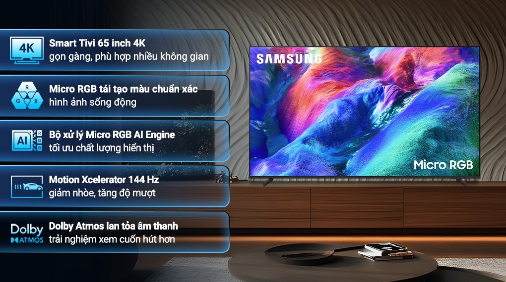Smart tivi Micro RGB Samsung AI 4K 65 inch MRA65R85HA