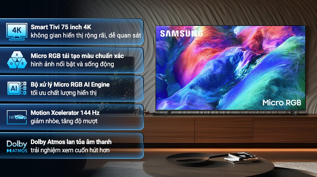 Smart tivi Micro RGB Samsung AI 4K 75 inch MRA75R85HA
