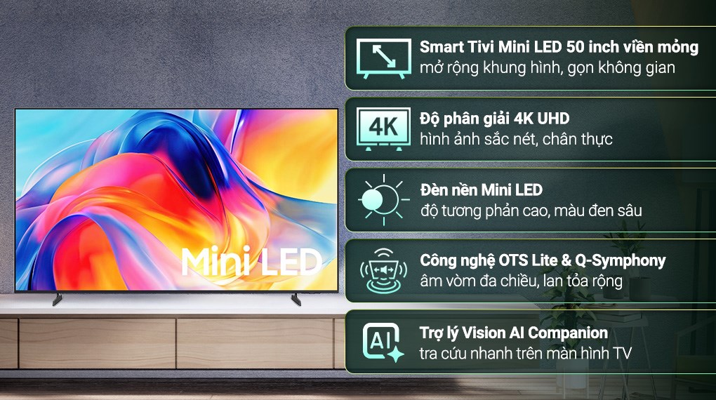 Smart Tivi Mini LED Samsung AI 4K 50 inch UA50M77HA
