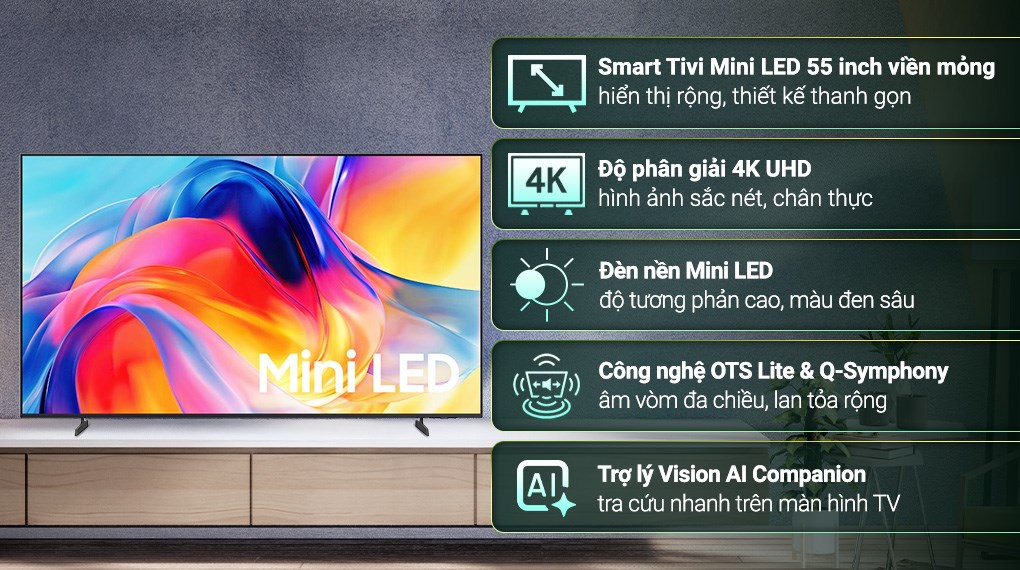 Smart Tivi Mini LED Samsung AI 4K 55 inch UA55M77HA