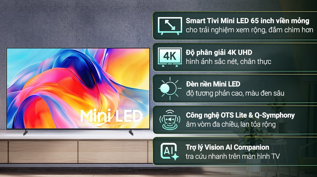 Smart Tivi Mini LED Samsung AI 4K 65 inch UA65M77HA