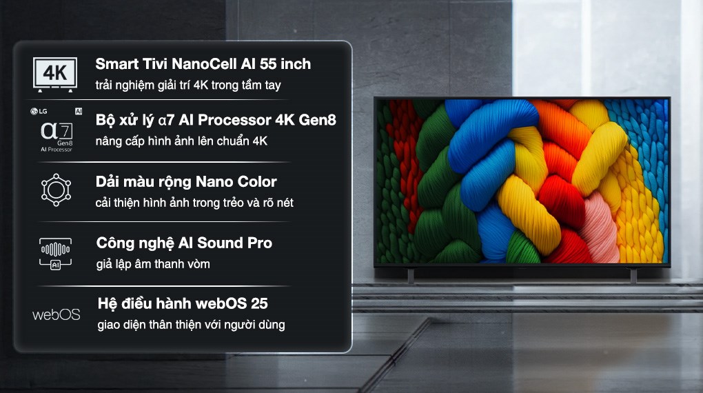 Smart Tivi NanoCell LG AI 4K 55 inch 55NANO80ASA