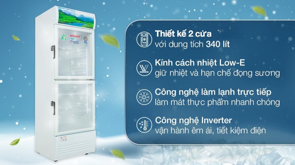 Tủ mát 2 cánh Sanaky Inverter 340 lít VH-408W3L