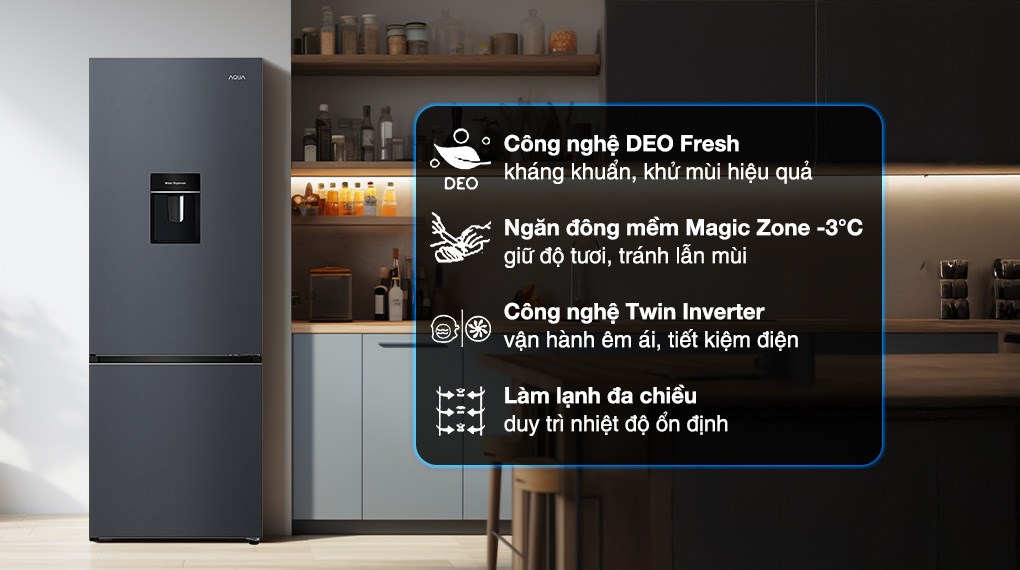 Tủ lạnh Aqua Inverter 292 lít AQR-B360MA(WSL)