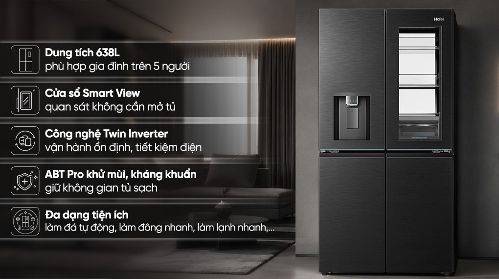 Tủ lạnh Haier Inverter 638 lít Multi Door HM800ASWMBVNU1