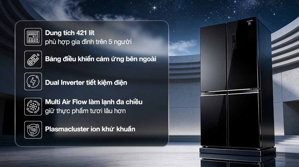 Tủ lạnh Sharp Inverter Multi Door 421 lít SJ-FXP510VG-BK
