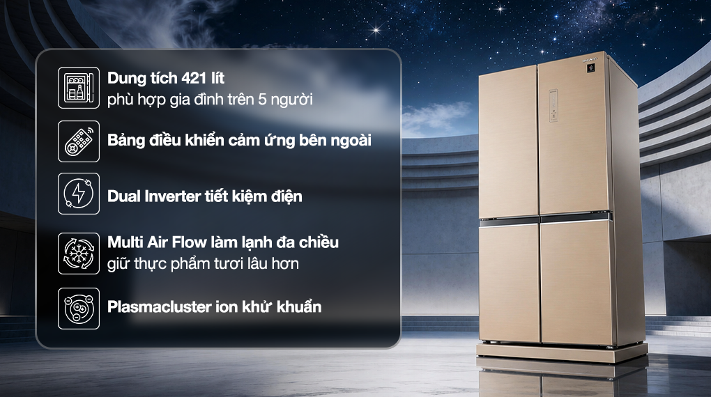 Tủ lạnh Sharp Inverter Multi Door 421 lít SJ-FXP510VG-CH