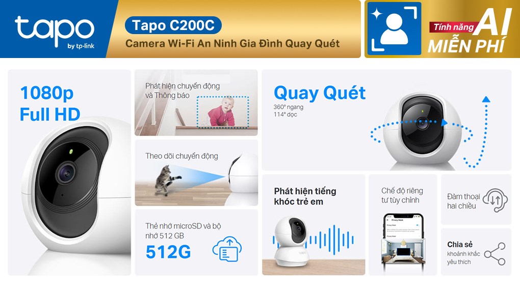 Camera IP 360 Độ TP-Link Tapo C200C