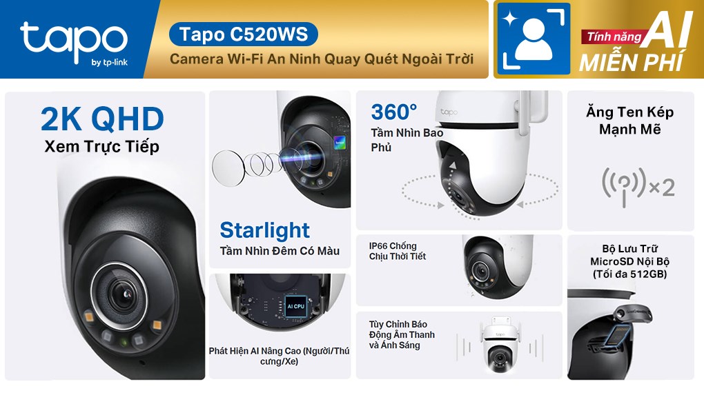 Camera IP Ngoài trời 360 Độ TP-Link Tapo C520WS
