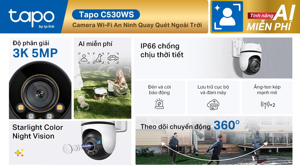 Camera IP Ngoài trời 360 Độ TP-Link Tapo C530WS