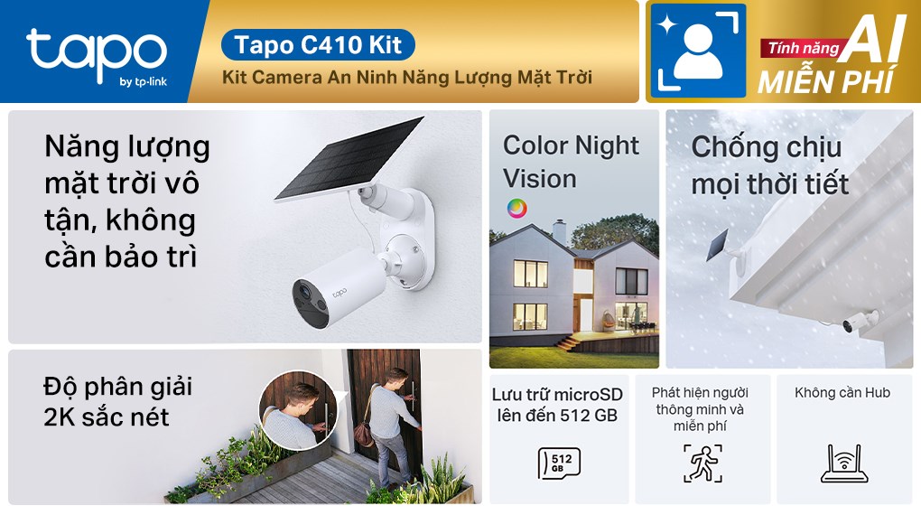 Camera IP Ngoài trời TP-Link Năng Lượng Mặt Trời Tapo C410 Kit