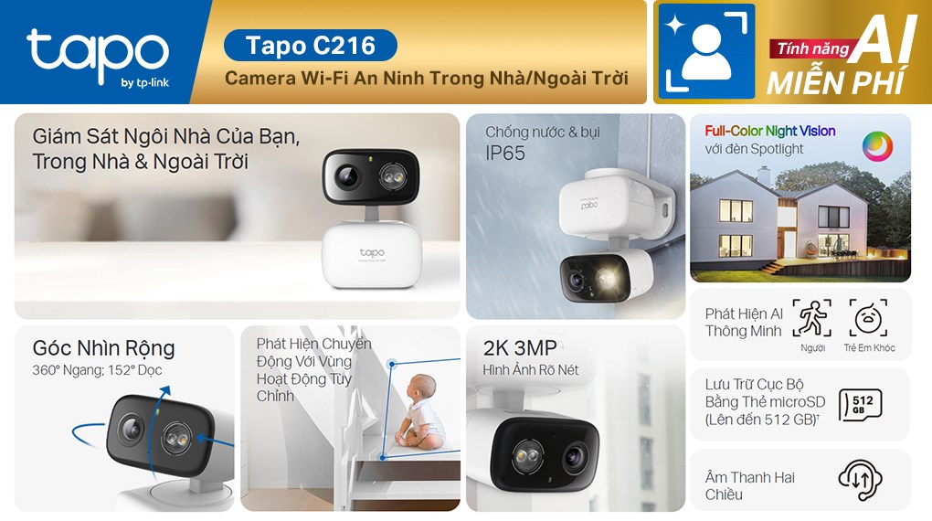 Camera IP Trong nhà và Ngoài trời 360 Độ TP-Link Tapo C216