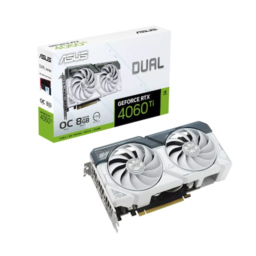 Card màn hình/ VGA ASUS Dual GeForce RTX™ 4060 Ti White OC Edition 8GB GDDR6 (90YV0J42-M0NA00)