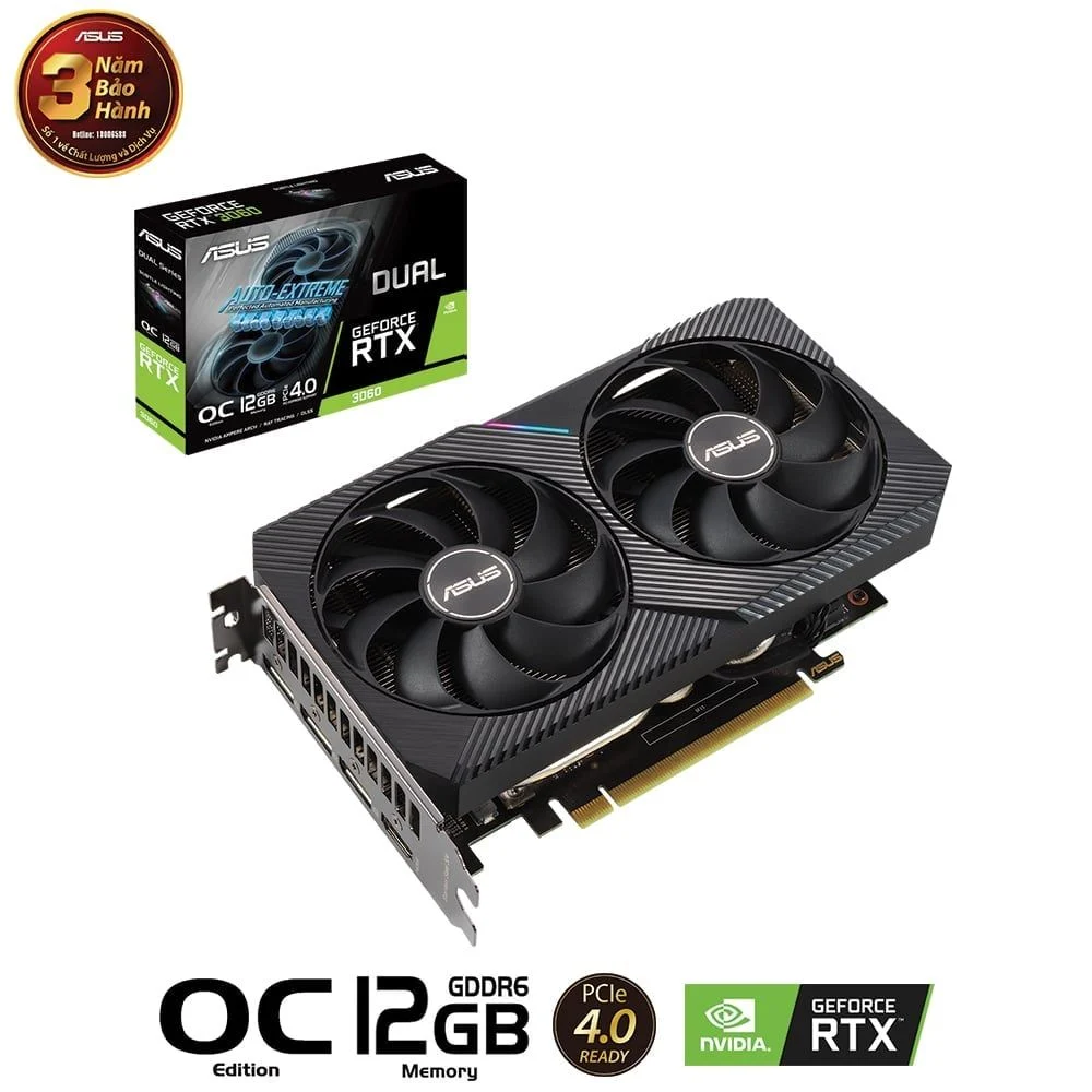 Card Màn Hình ASUS Dual GeForce RTX 3060 OC Edition 12GB V2 (DUAL-RTX3060-O12G-V2)