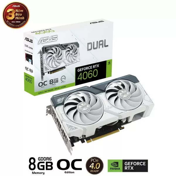 Card Màn Hình Asus Dual GeForce RTX 4060 8GB GDDR6 2 Fan OC White (DUAL-RTX4060-O8G-WHITE)