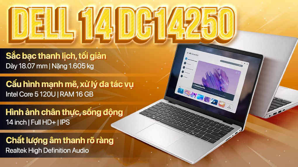 Laptop Dell 14 DC14250 - F0FTK5 (Core 5 120U, 16GB, 1TB, Full HD+, OfficeH24+365, Win11)