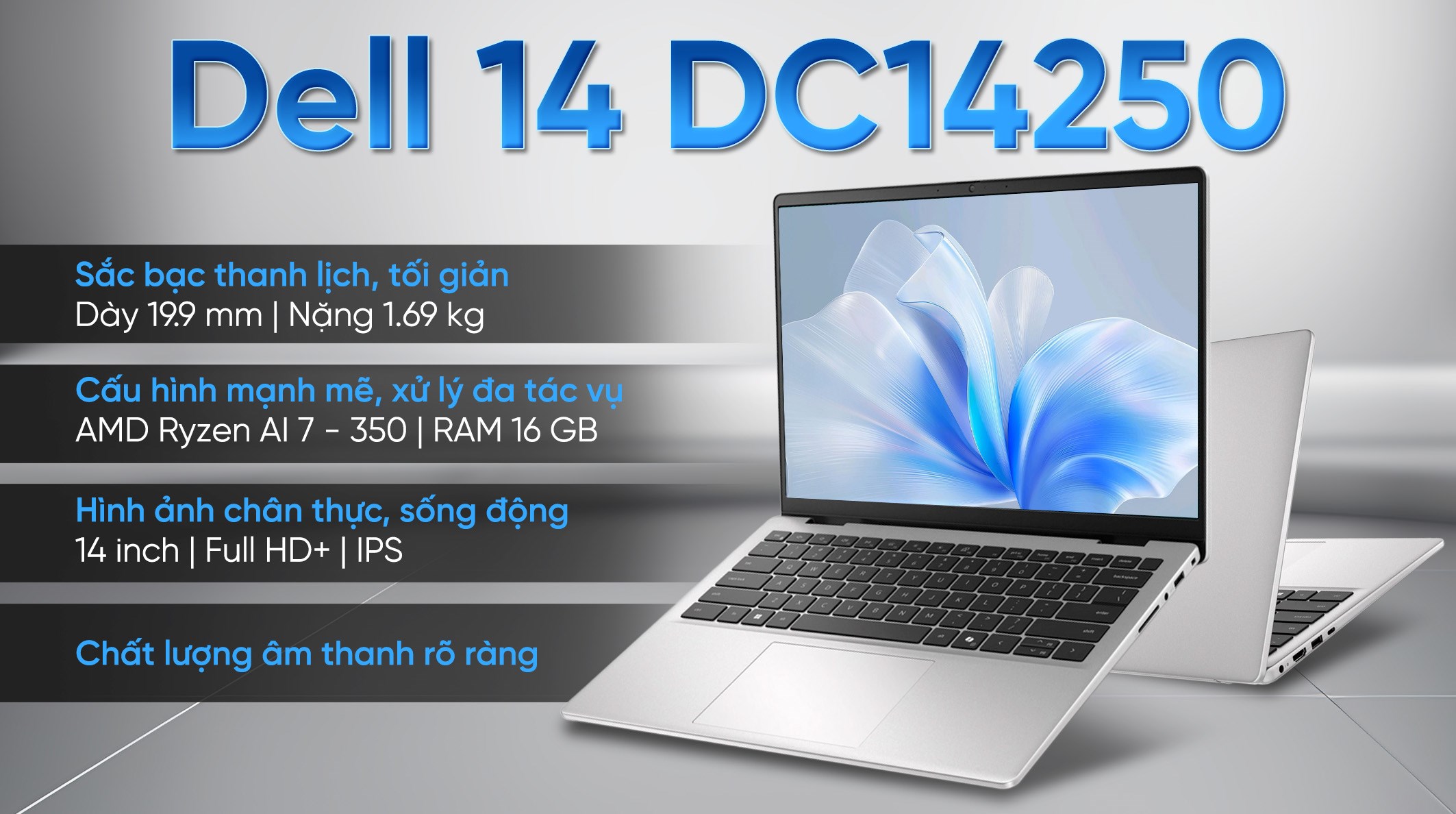 Laptop Dell 14 DC14255 - 71083617 (R7 AI 350, 16GB, 1TB, Full HD+, OfficeH24+365, Win11)