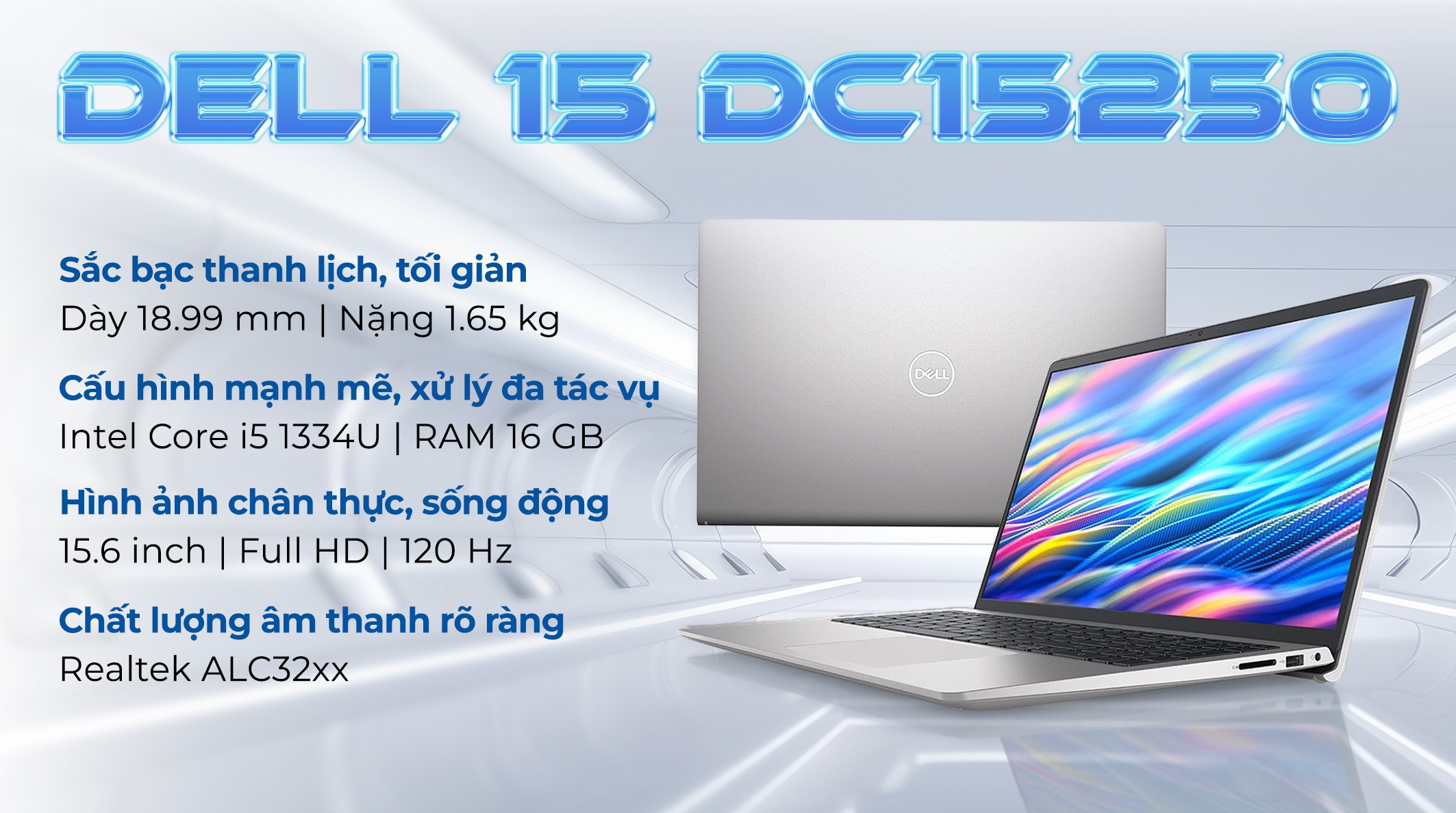 Laptop Dell 15 DC15250 - 71071928 (i5 1334U, 16GB, 512GB, Full HD 120Hz, OfficeH24+365B, Win11)