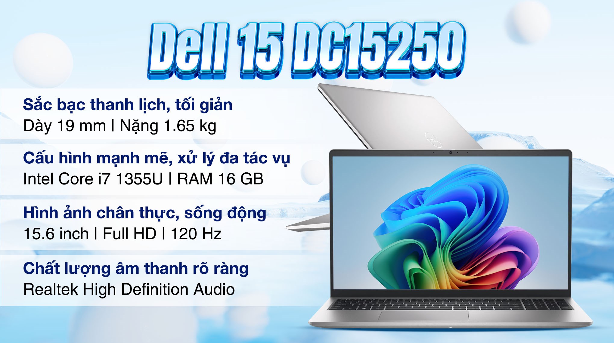 Laptop Dell 15 DC15250 - CPH991 (i7 1355U, 16GB, 1TB, Full HD 120Hz, OfficeHS24+365, Win11)