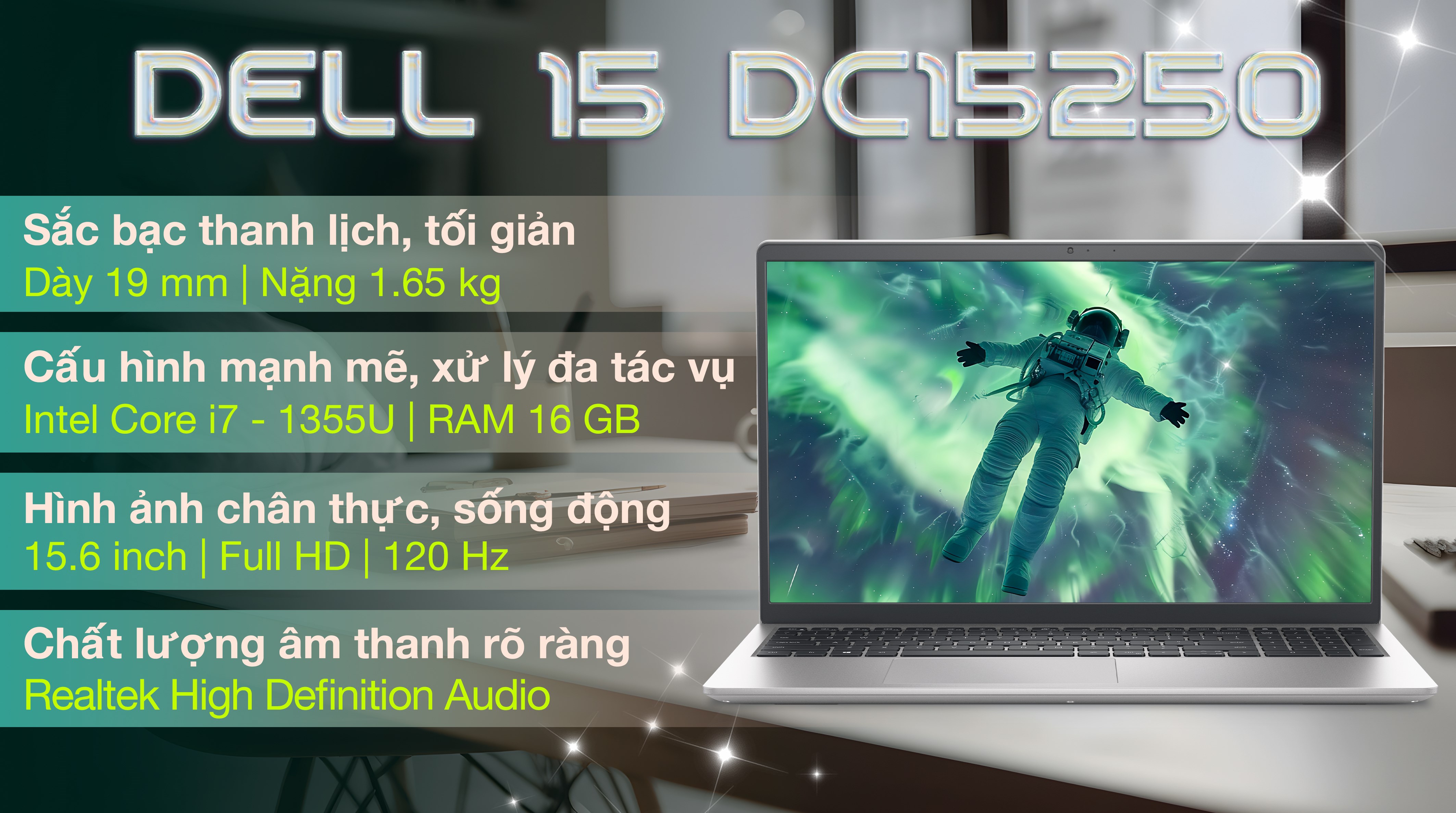 Laptop Dell 15 DC15250 - CPH997 (i7 1355U, 16GB, 1TB, Full HD 120Hz, OfficeH24+365, Win11)