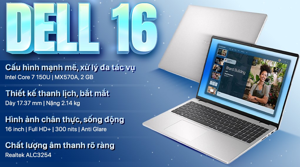 Laptop Dell 16 DC16251 - DC6C7557W1 (Core 7 150U, 16GB, 1TB, Full HD+, OfficeH24+365, Win11)
