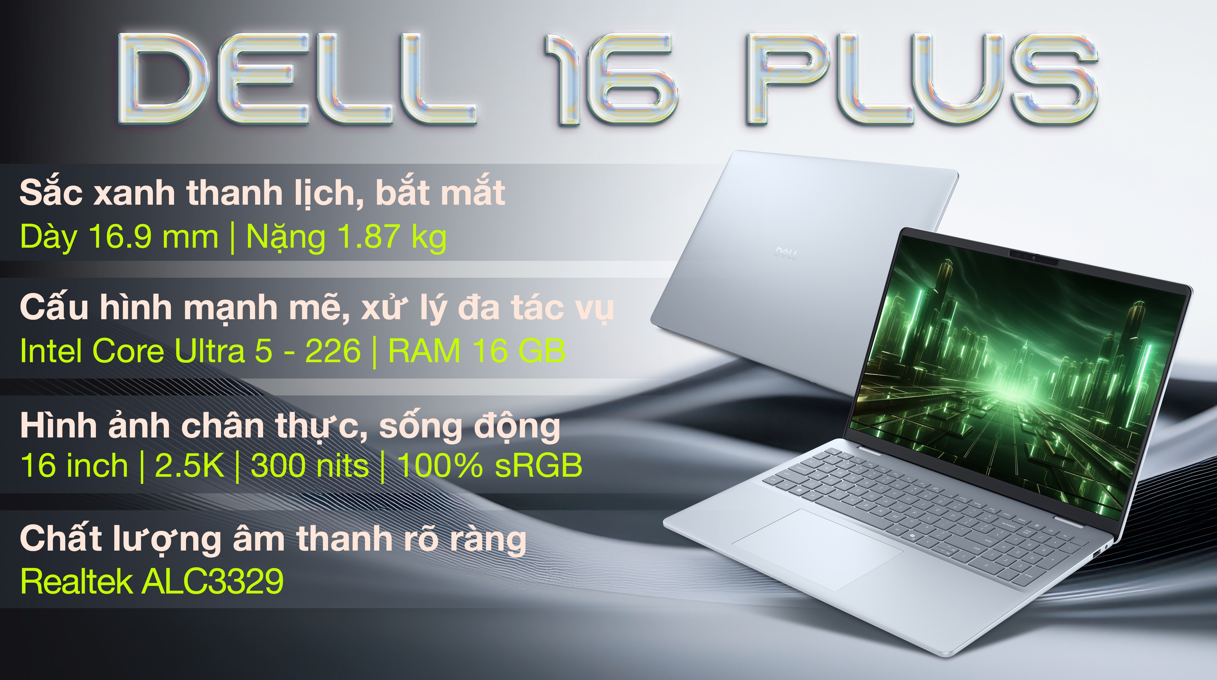 Laptop Dell 16 Plus DB16250 - DB6U5387W1 (Ultra 5 226V, 16GB, 1TB, WQXGA, OfficeH24+365, Win11)