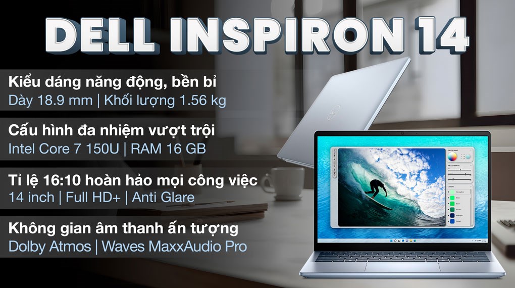 Laptop Dell Inspiron 14 5440 - 7FN5J (Core 7 150U, 16GB, 1TB, Full HD+, OfficeHS, Win11)