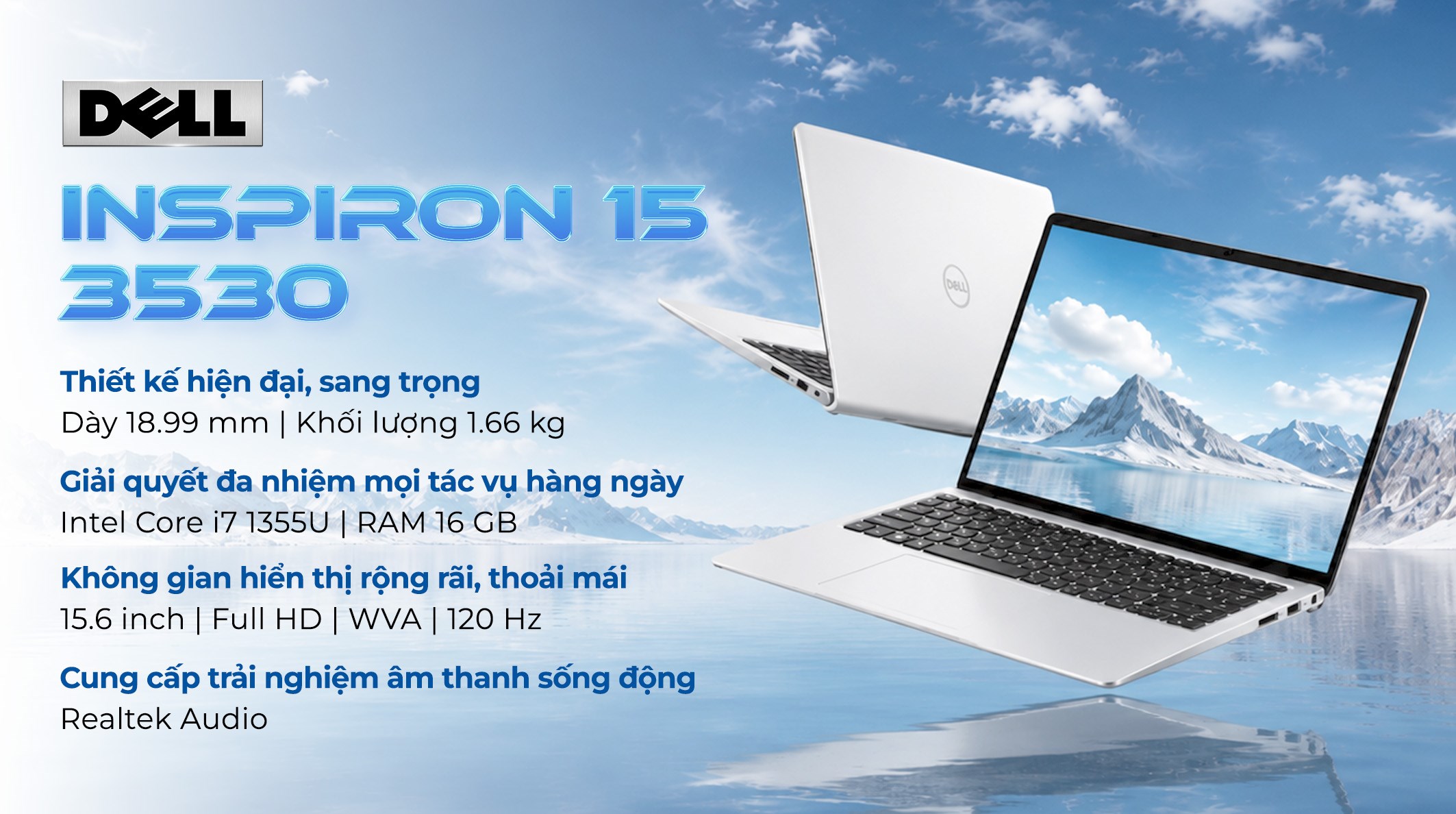 Laptop Dell Inspiron 15 3530 - 71053721 (i7 1355U, 16GB, 512GB, Full HD 120Hz, OfficeH24+365, Win11)