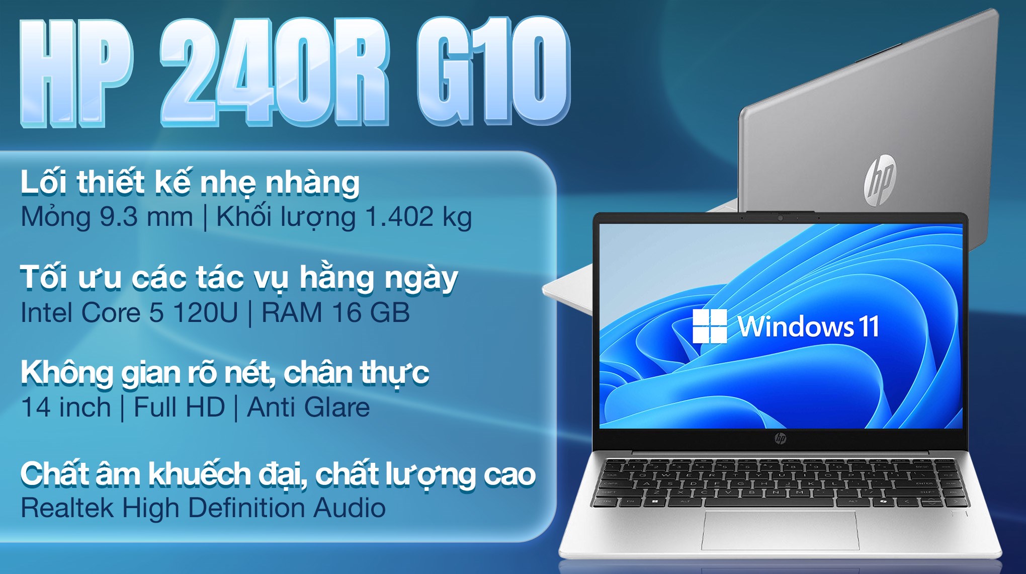 Laptop HP 240R G10 - C3RU7AT (Core 5 120U, 16GB, 512GB, Full HD, Win11)