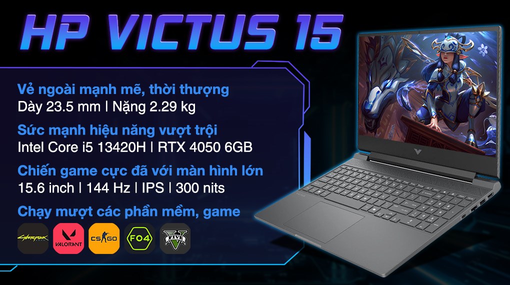 Laptop HP Gaming VICTUS 15 fa2732TX - B85LPPA (i5 13420H, 16GB, 512GB, RTX 4050 6GB, Full HD 144Hz, Win11)
