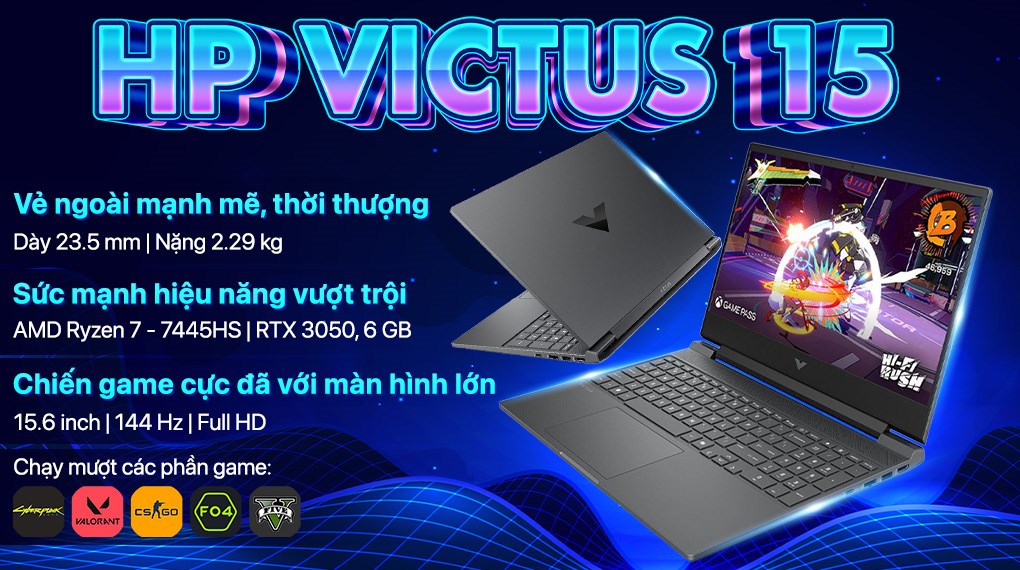 Laptop HP Gaming VICTUS 15 fb3116AX - BX8U4PA (R7 7445HS, 16GB, 512GB, RTX3050 6GB, Full HD 144Hz, Win11)