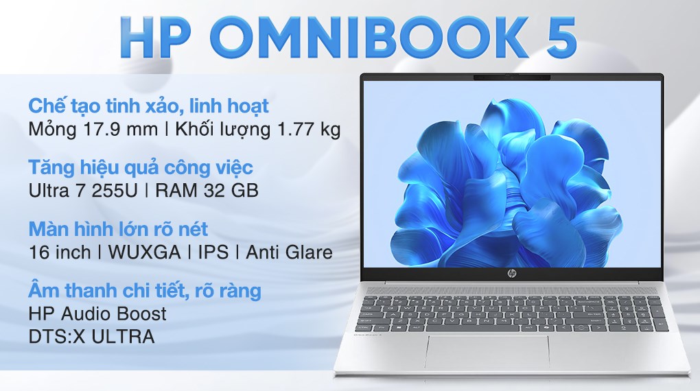 Laptop HP OmniBook 5 AI 16 af1054TU - C1MN8PA (Ultra 7 255U, 32GB, 512GB, WUXGA, OfficeH24, Win11)