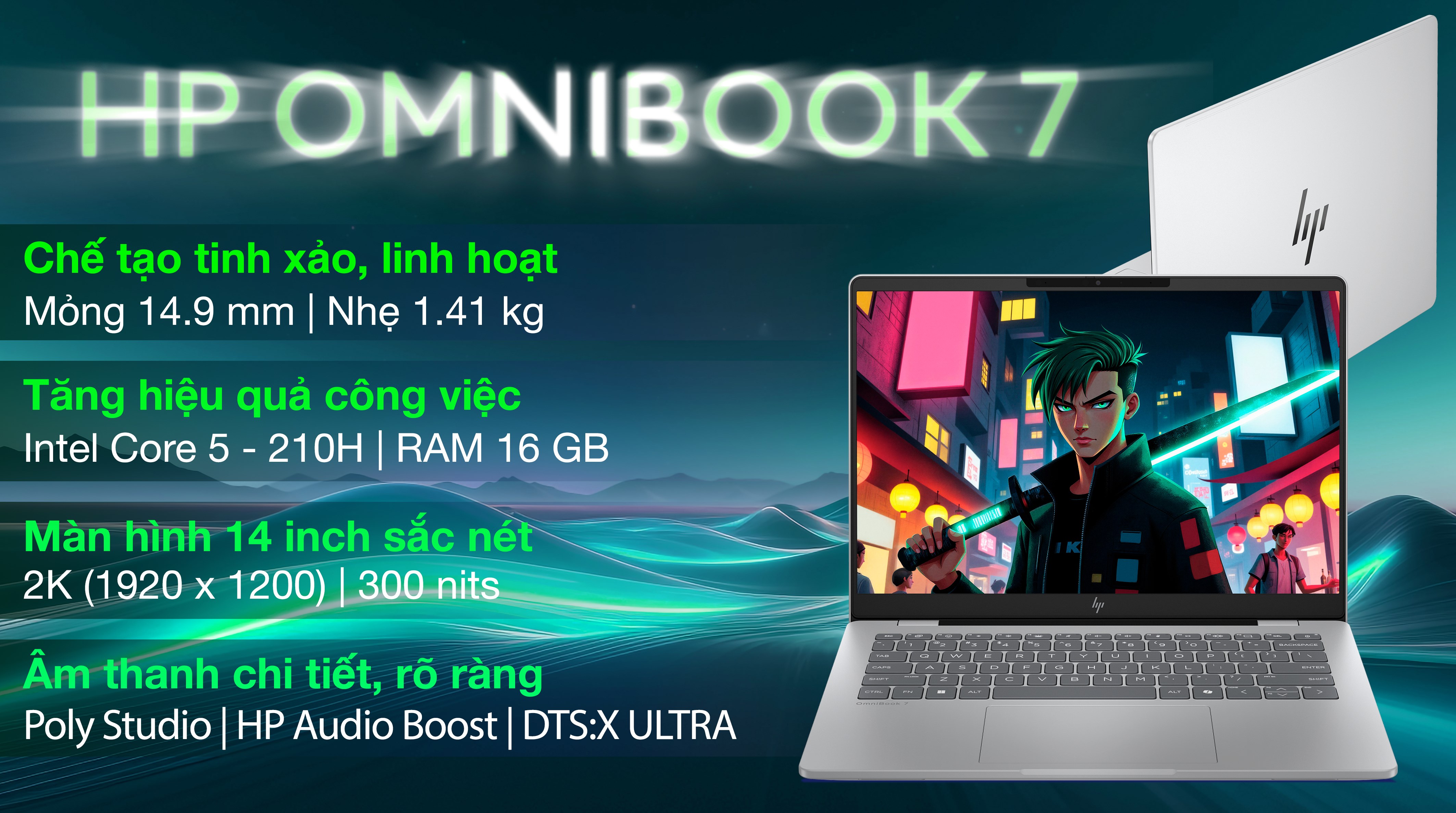 Laptop HP OmniBook 7 14 fs0043TU - C1MN3PA (Core 5 210H, 16GB, 512GB, 2K, OfficeH24+365, Win11)