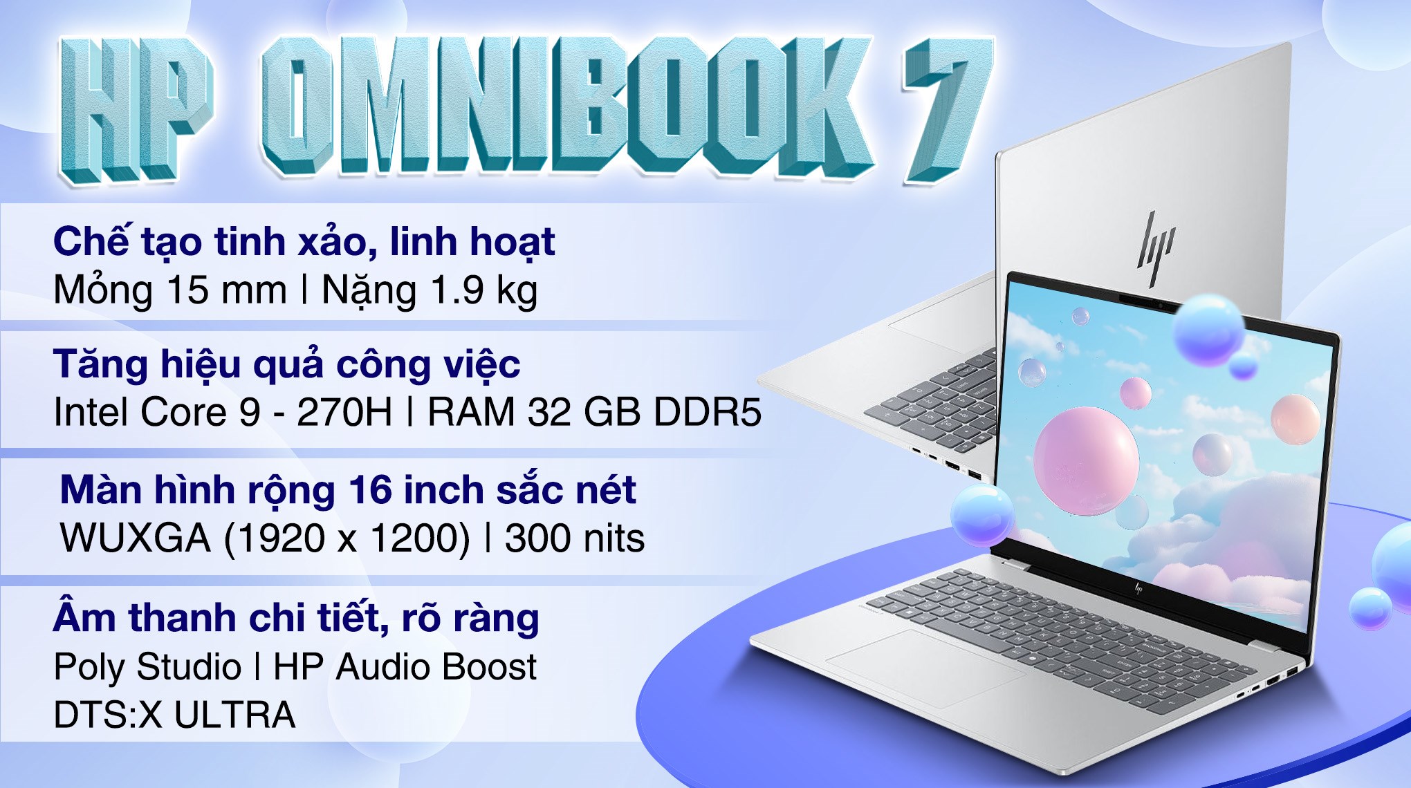 Laptop HP OmniBook 7 16 az0040TU - C2DR3PA (Core 9 270H, 32GB, 512GB, WUXGA, OfficeH24+365, Win11)